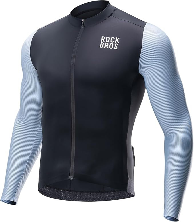 ROCKBROS Lange mouw Wielrenshirt Heren Wielrenshirt Ademend Sneldrogend Wielrenkleding Rits met 3 zakken T-shirt voor Heren Racefiets Europese Maat