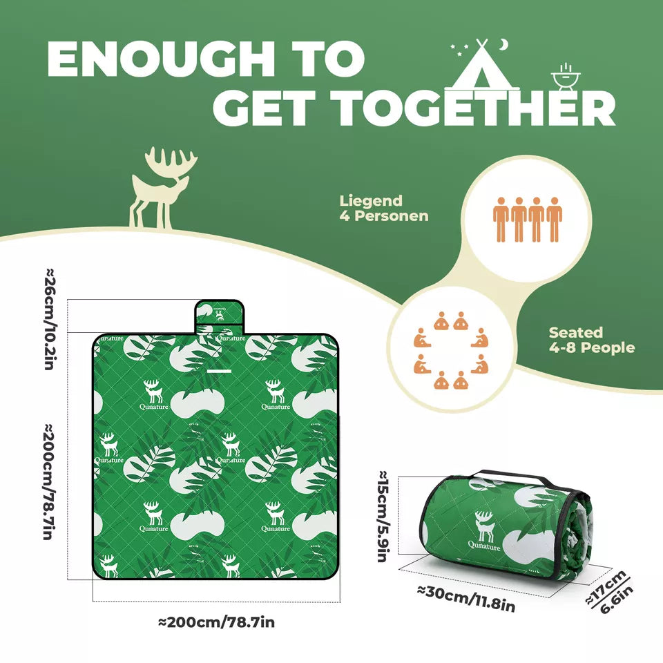 Qunature Picknickdeken 200x200cm Campingdeken Picknickmat Buiten Waterdicht