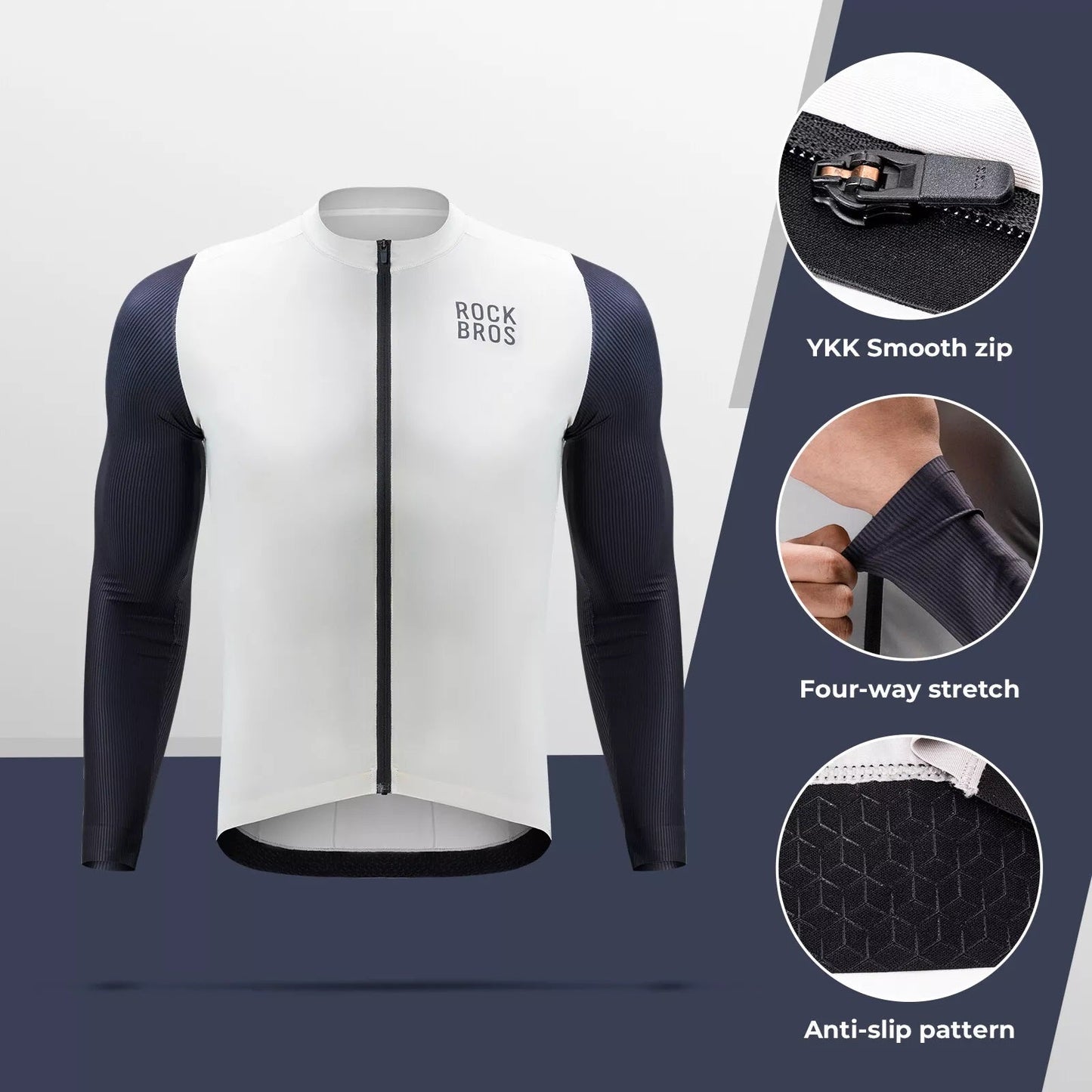ROCKBROS Lange mouw Wielrenshirt Heren Wielrenshirt Ademend Sneldrogend Wielrenkleding Rits met 3 zakken T-shirt voor Heren Racefiets Europese Maat