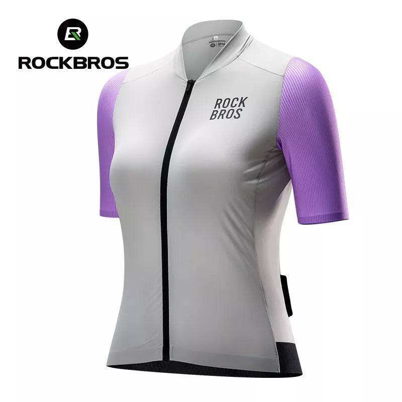 ROCKBROS wielershirt dames korte mouw wielershirt zomerfietsjack wielershirt racefietsshirt met 3 achterzakken MTB-wielerkleding ademend