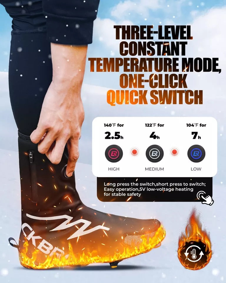 ROCKBROS Verwarmde overschoenen Winter Warm met 5000mAh batterij Winter overschoenen Thermische overschoenen Waterbestendig Winddicht Fietsoverjas voor dames/heren