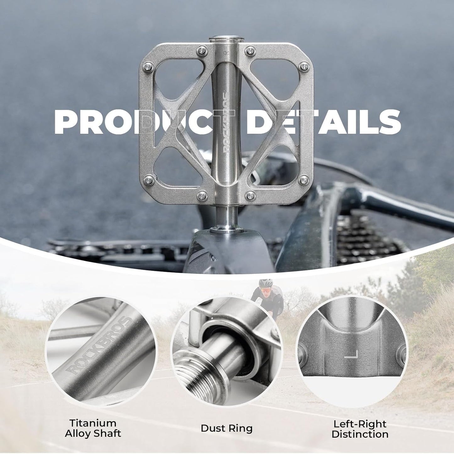 ROCKBROS fietspedalen mountainbike gemaakt van titaniumlegering 3 lagers MTB-pedalenplatform voor MTB 250g licht