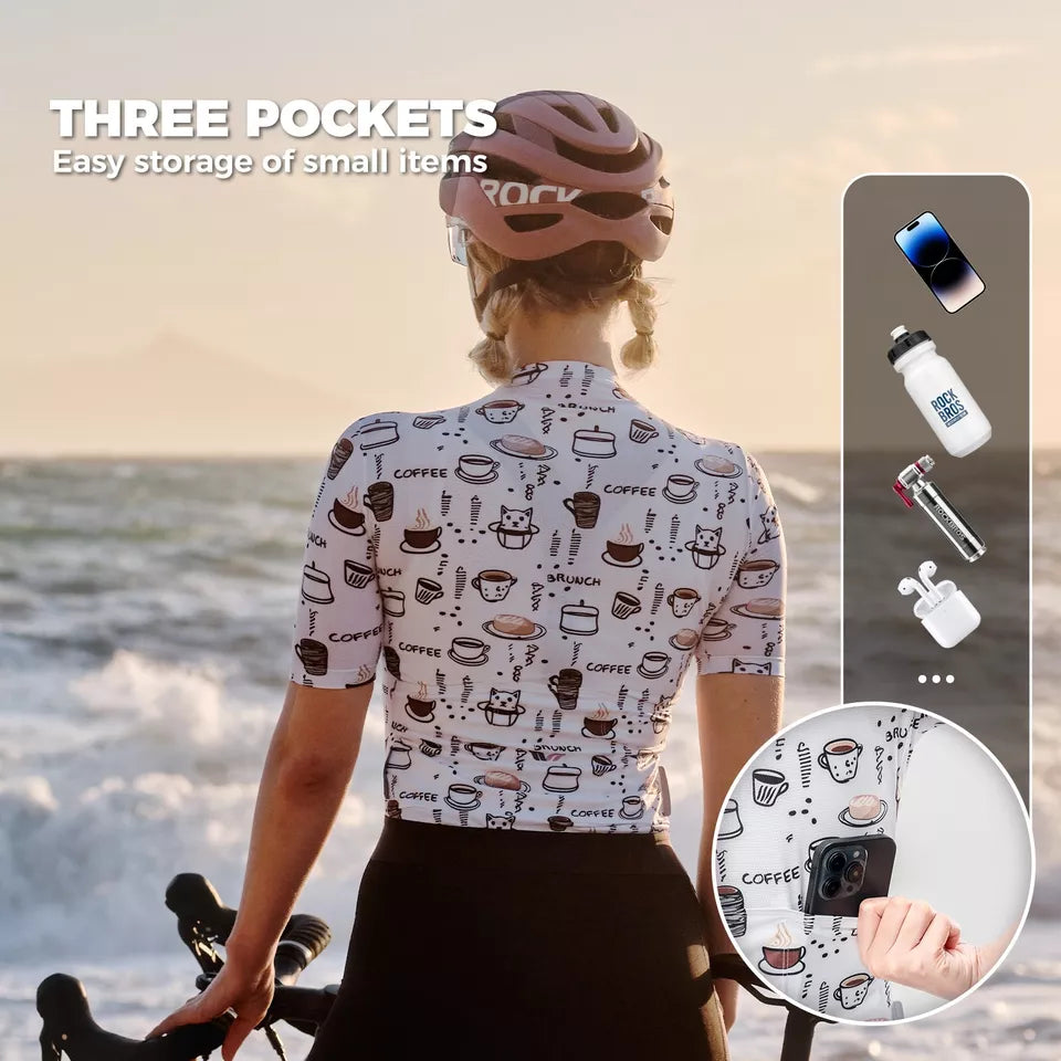 ROCKBROS TVI wielershirt dames, ademend wielershirt met korte mouwen en 3 zakken