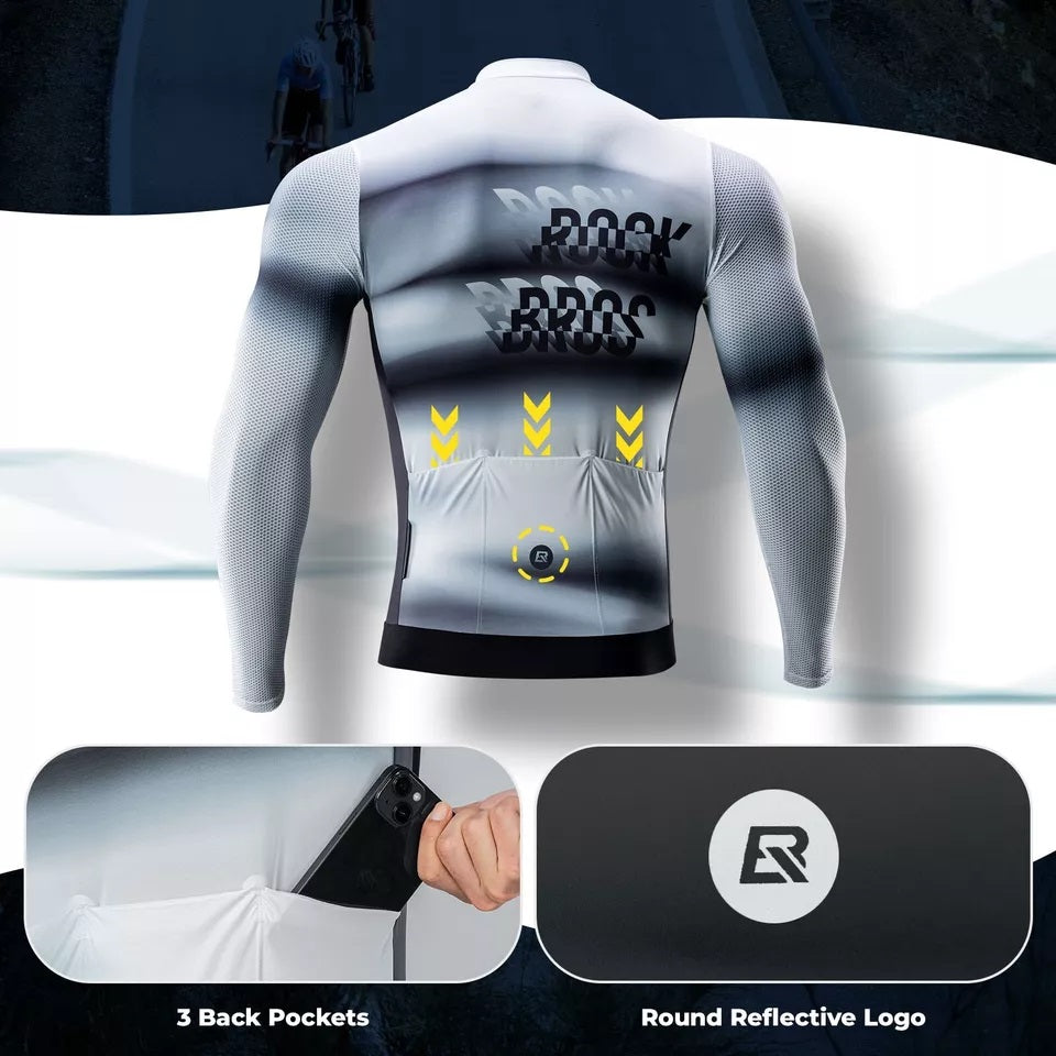 ROCKBROS herenfietsshirt, wielertrui met lange mouwen, fietsshirt voor fietsen, wielrennen, MTB, racefiets, fietskleding, ademend, sneldrogend