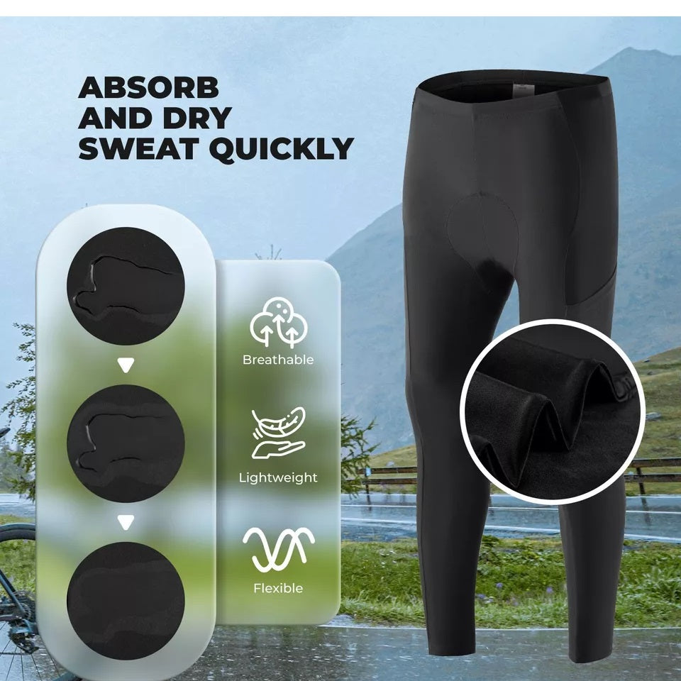ROCKBROS herenfietsbroek, lange compressiefietsbroek met zakken, gewatteerde legging, elastische, ademende fietsbroek met zitkussen voor herfst/lente