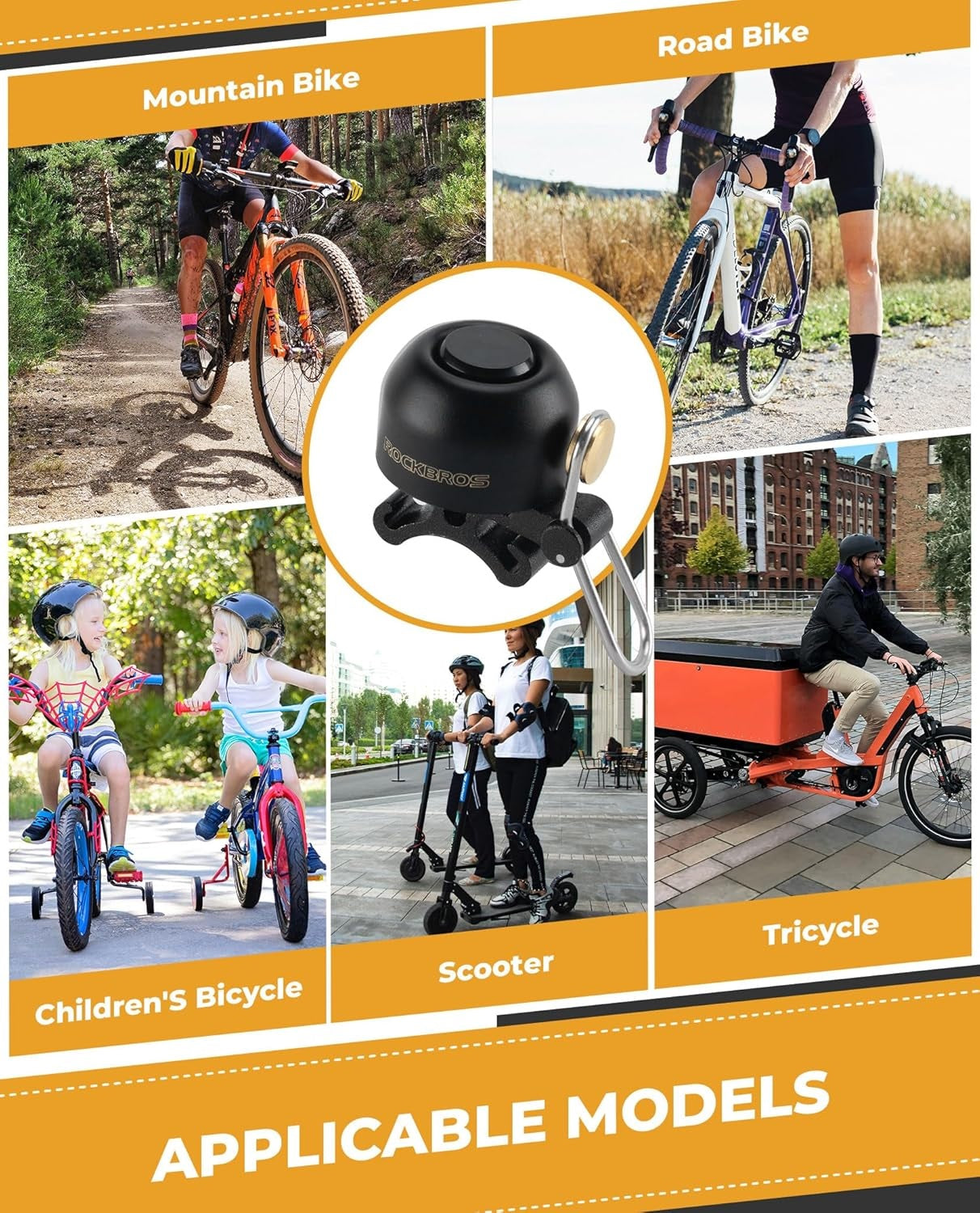 ROCKBROS fietsbel stuur klassiek, mountainbike retro fietsbel luide bel fiets koperen fietsbel voor 22-34 mm