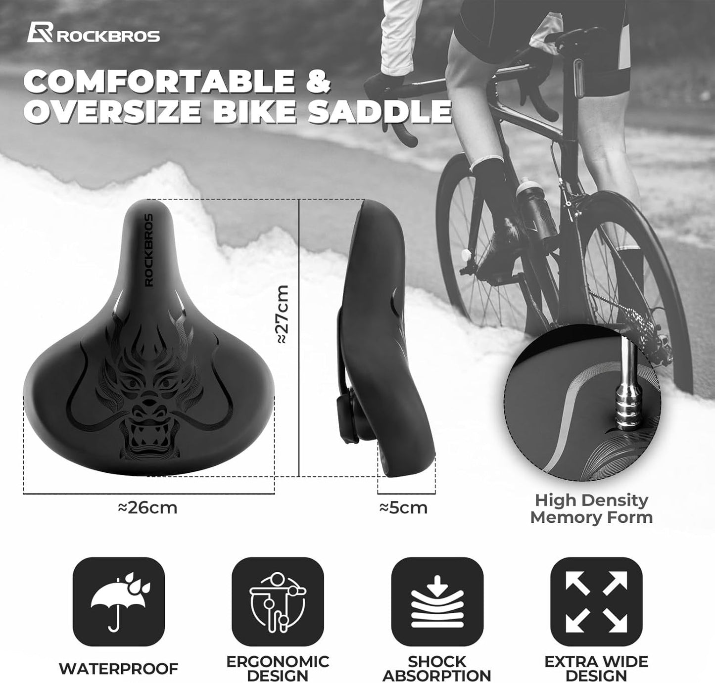 ROCKBROS fietszadel comfortabel fietszadel ergonomisch breed voor BMX MTB racefiets comfortabel