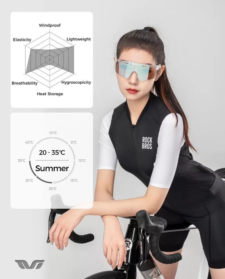 ROCKBROS wielershirt dames korte mouw wielershirt zomerfietsjack wielershirt racefietsshirt met 3 achterzakken MTB-wielerkleding ademend