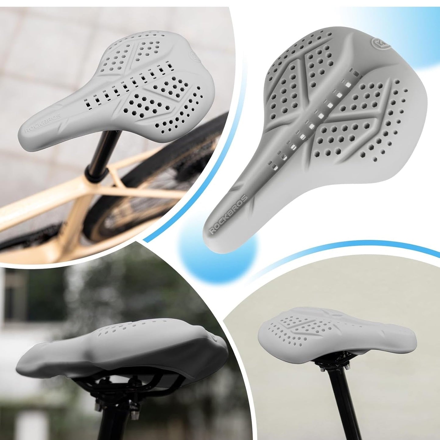 ROCKBROS fietszadelhoes gel fietszadelhoes ademend gewatteerde zadelhoes voor mannen en vrouwen zwart/grijs (25,5 x 18 cm)