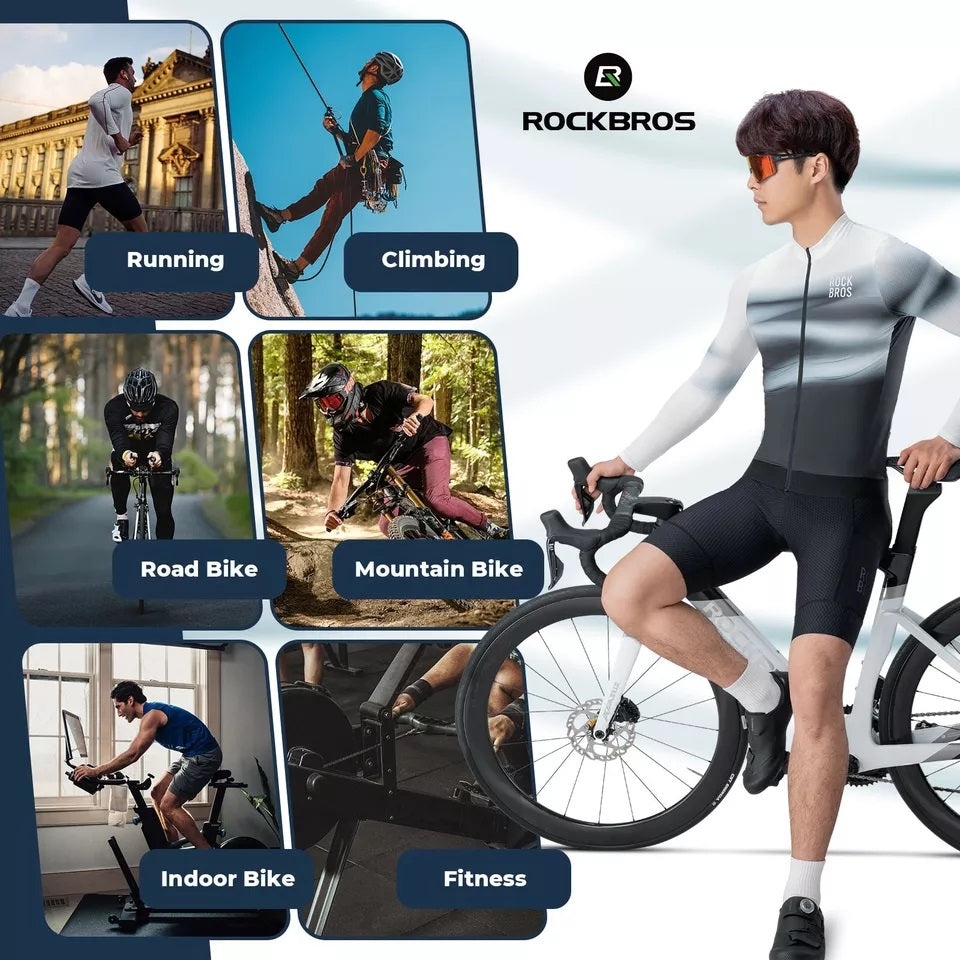 ROCKBROS herenfietsshirt, wielertrui met lange mouwen, fietsshirt voor fietsen, wielrennen, MTB, racefiets, fietskleding, ademend, sneldrogend