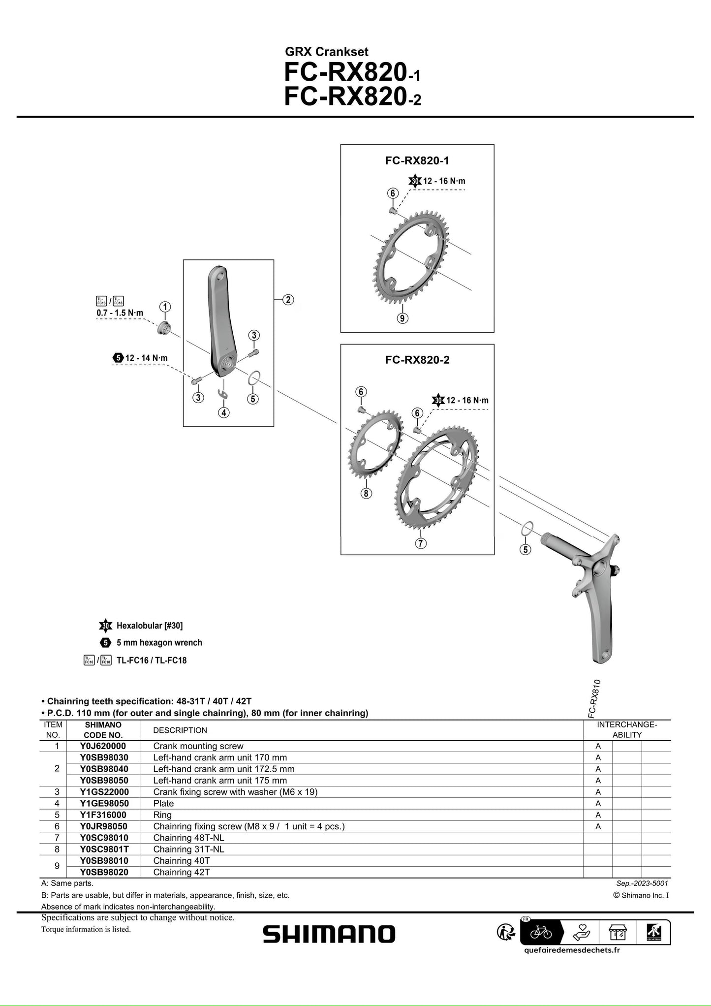Crankstel SHIMANO GRX FC-RX820 2x12 versnellingen