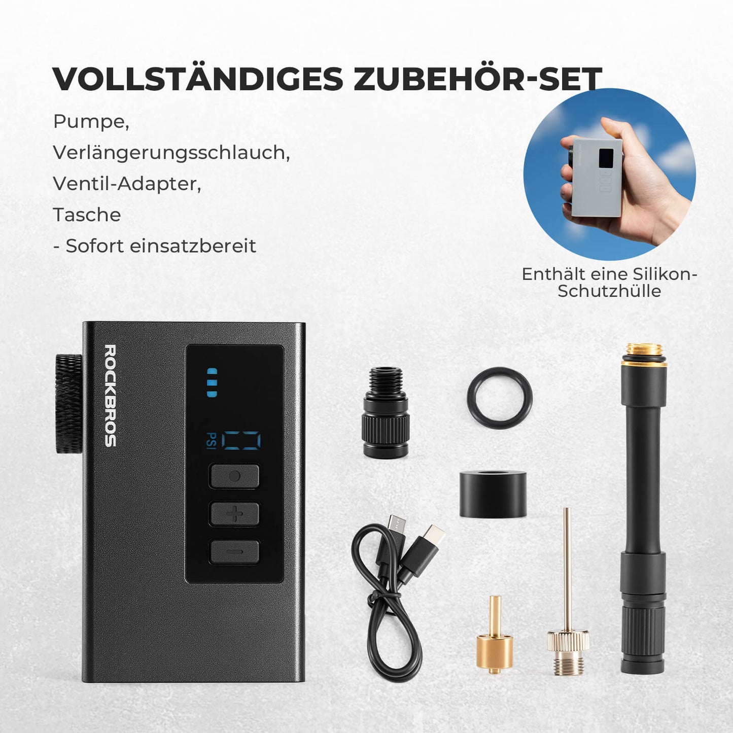Mini elektrische fietspomp draagbaar AS240 Pro ROCKBROS