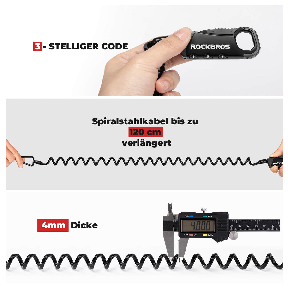 ROCKBROS Cableslot Cijferslot Helmslot 120cm Licht