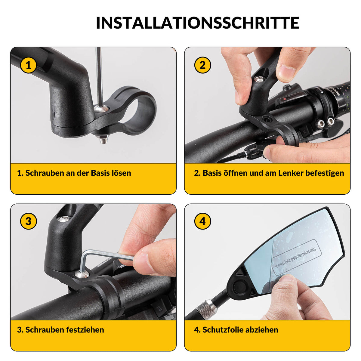 ROCKBROS Fiets Spiegel Achterspiegel 360°Draaibaar Vouwbaar voor Stuur 20–23mm