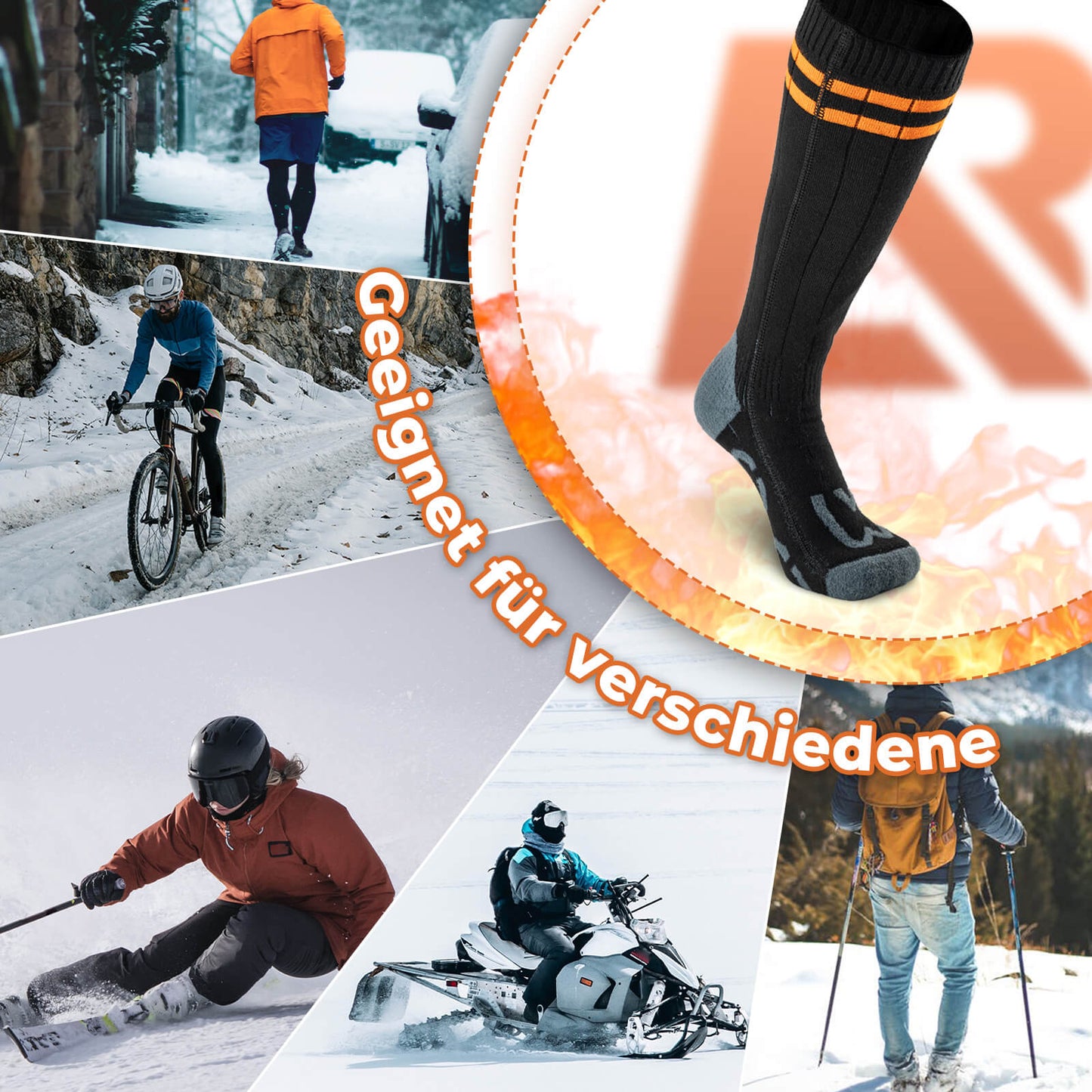 Sportsokken, fietssokken, verwarmde wintersokken, oplaadbare 5000mAh ROCKBROS