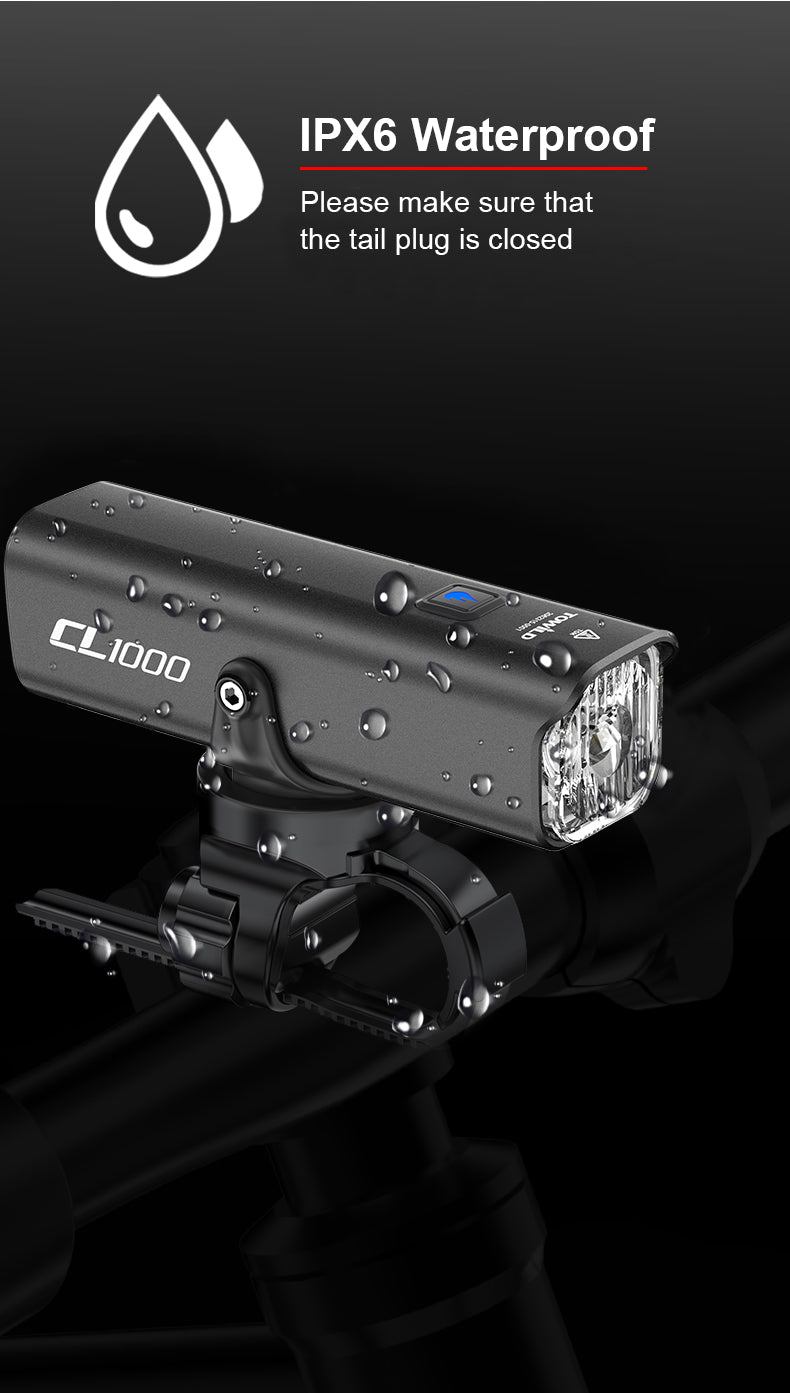 TOWILD CL1000 Fietslicht voor nachtrijden Compatibel met Garmin/GoPro Mount 1000 Lumen Heldere fietskoplamp 4000mAh Batterij Waterdicht Fietslicht voor pendelaars