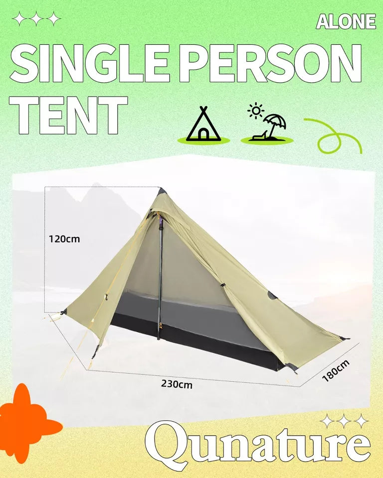 Qunature Trekkingtent 1-persoonstent Ultralichte kampeertent Waterdicht 230 * 180 cm