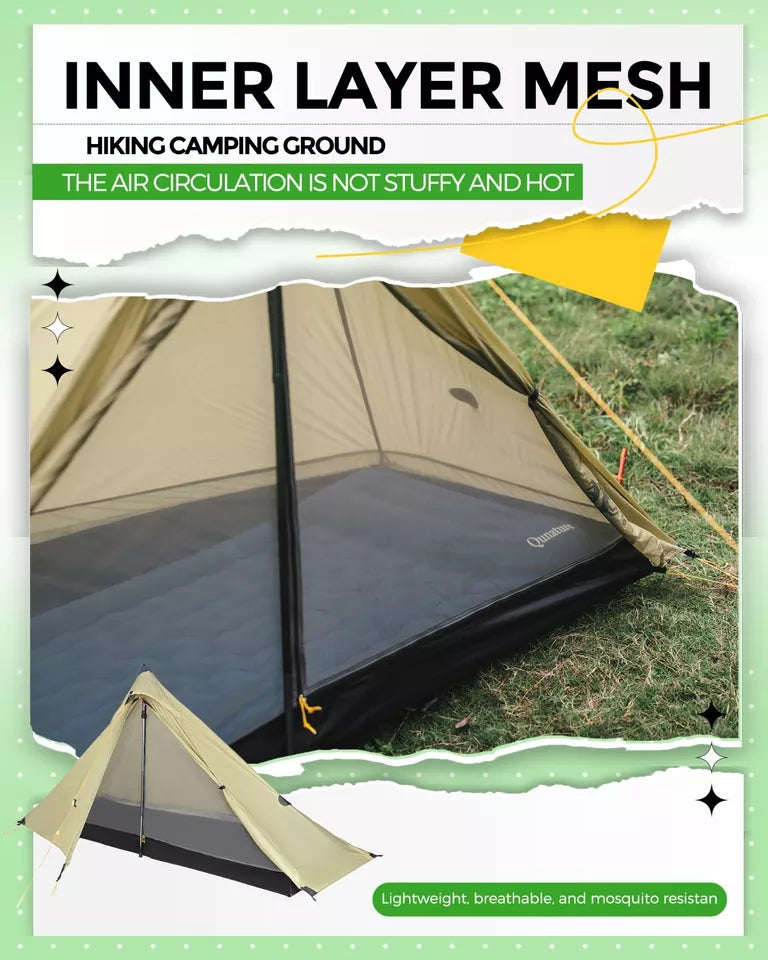 Qunature Trekkingtent 1-persoonstent Ultralichte kampeertent Waterdicht 230 * 180 cm