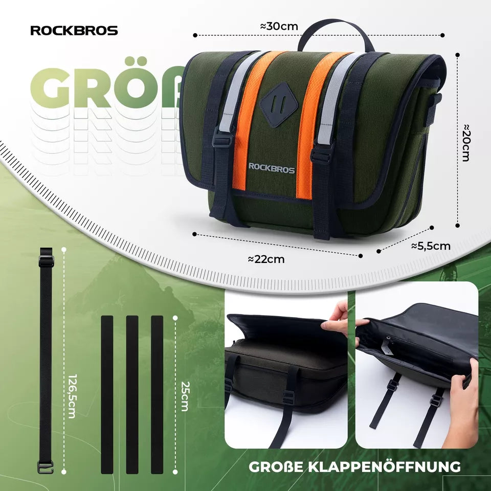ROCKBROS 2.5L-4L stuurtas voorfietstas kruistas met schouderband groen