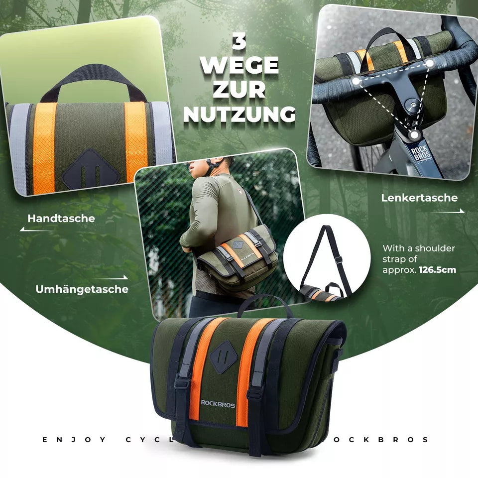ROCKBROS 2.5L-4L stuurtas voorfietstas kruistas met schouderband groen