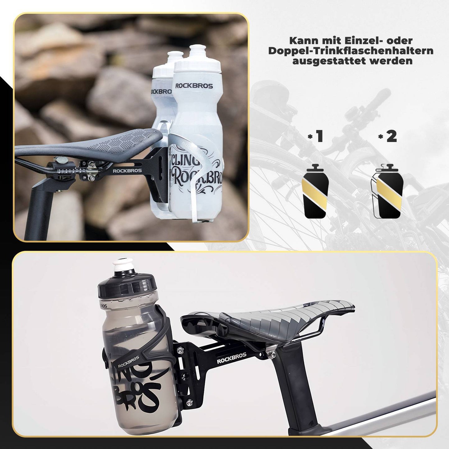 Fietsbidonhouderadapter van aluminium, verstelbare houder, ROCKBROS