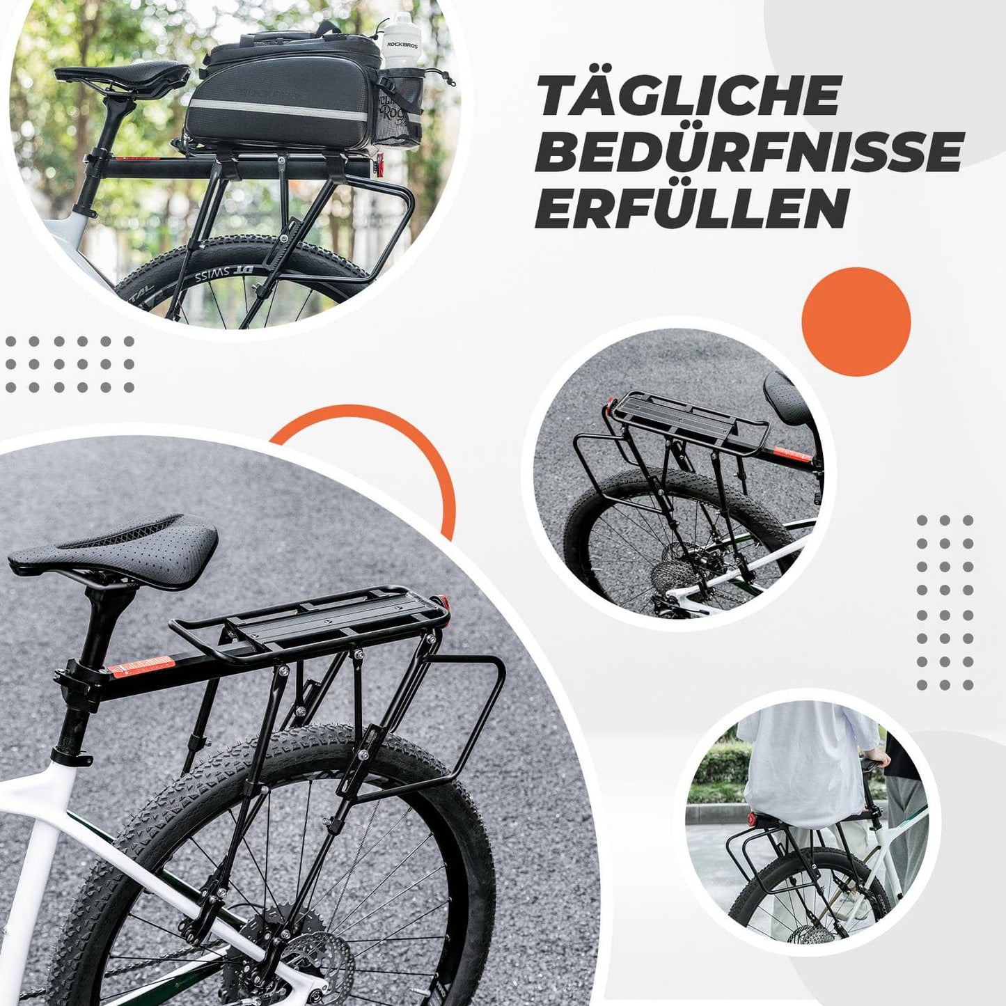 Verstelbare fietsbagagedrager met snelsluiting en reflector, ROCKBROS