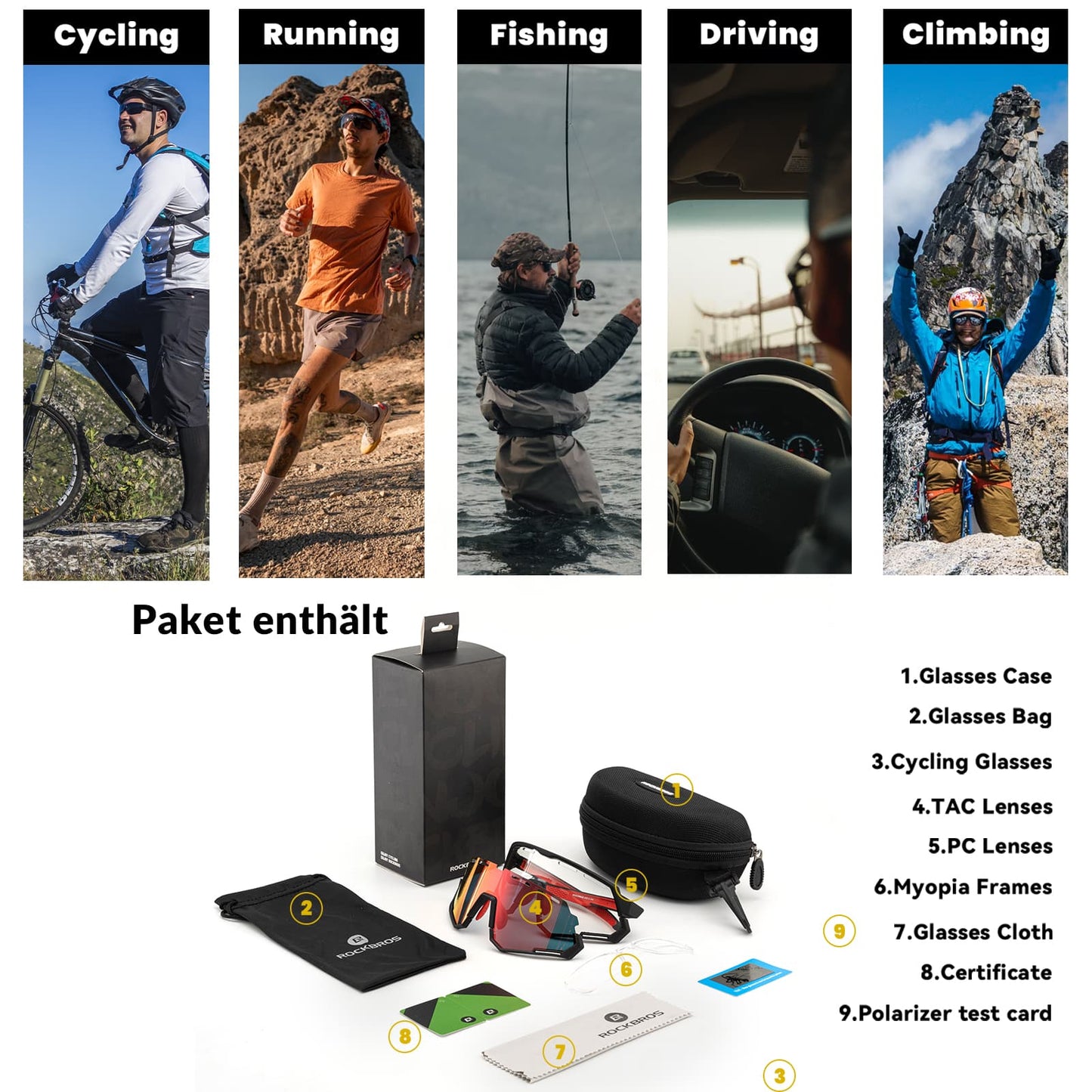 Fietsbril 2-in-1 sportbril gepolariseerd & meekleurend ROCKBROS