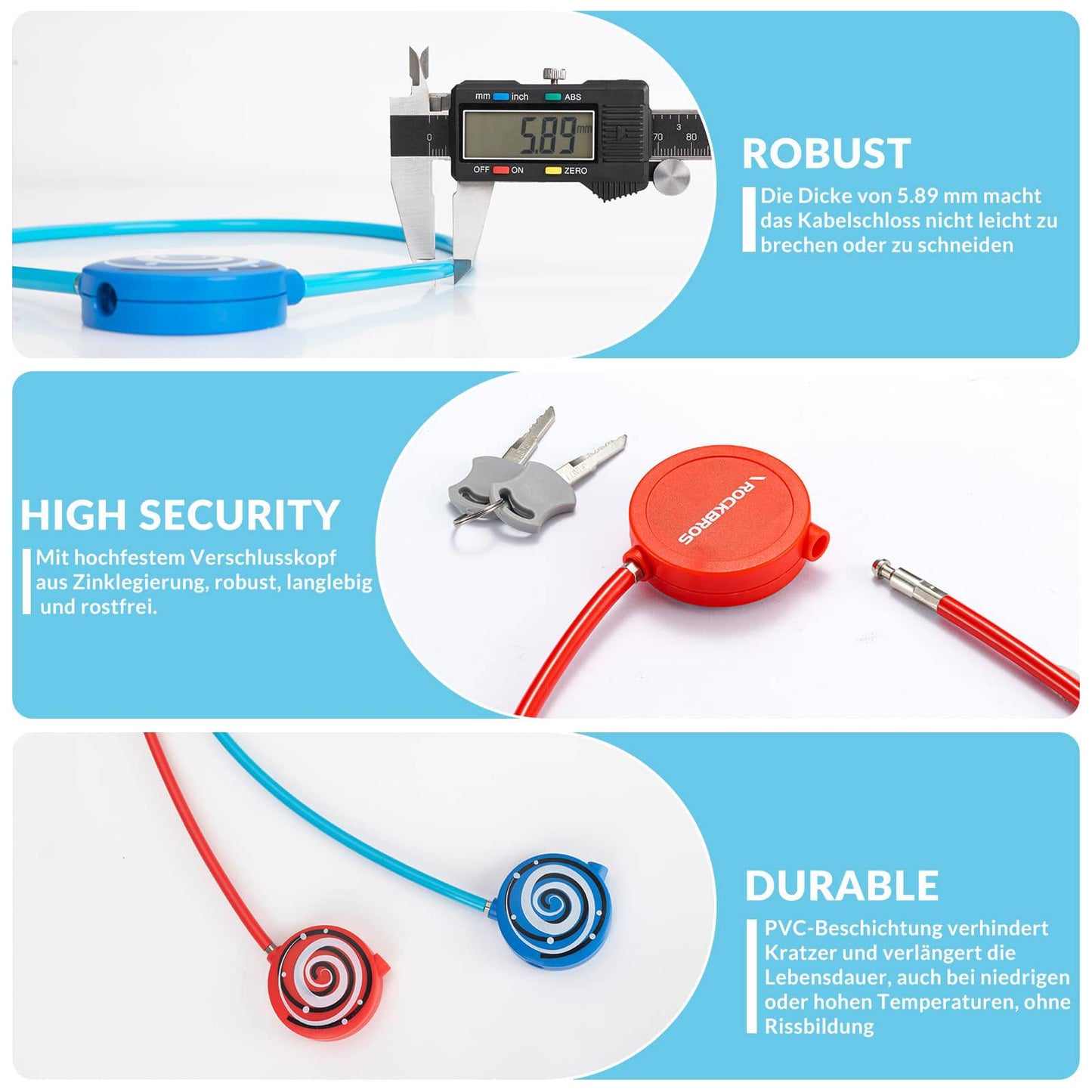 Kinderfietsslot 69 cm met 2 sleutels ROCKBROS