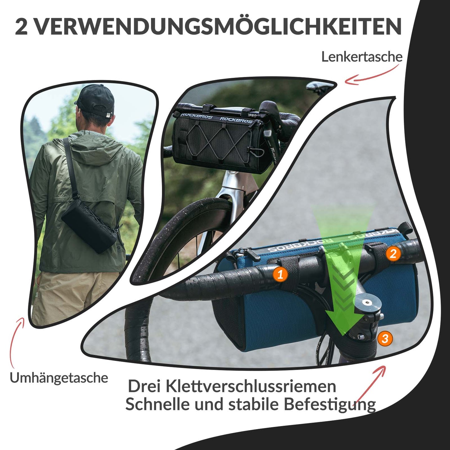 Stuurtas Multifunctionele fietstas voor aan het stuur met schouderriem 1,5L ROCKBROS