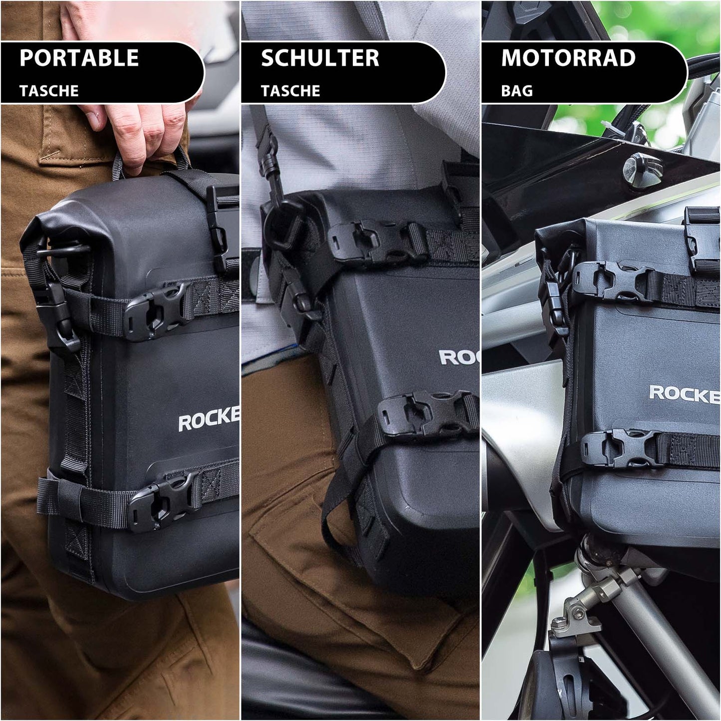 Motorfiets zijtas, waterdicht, koffertas, 5 liter, zwart, ROCKBROS