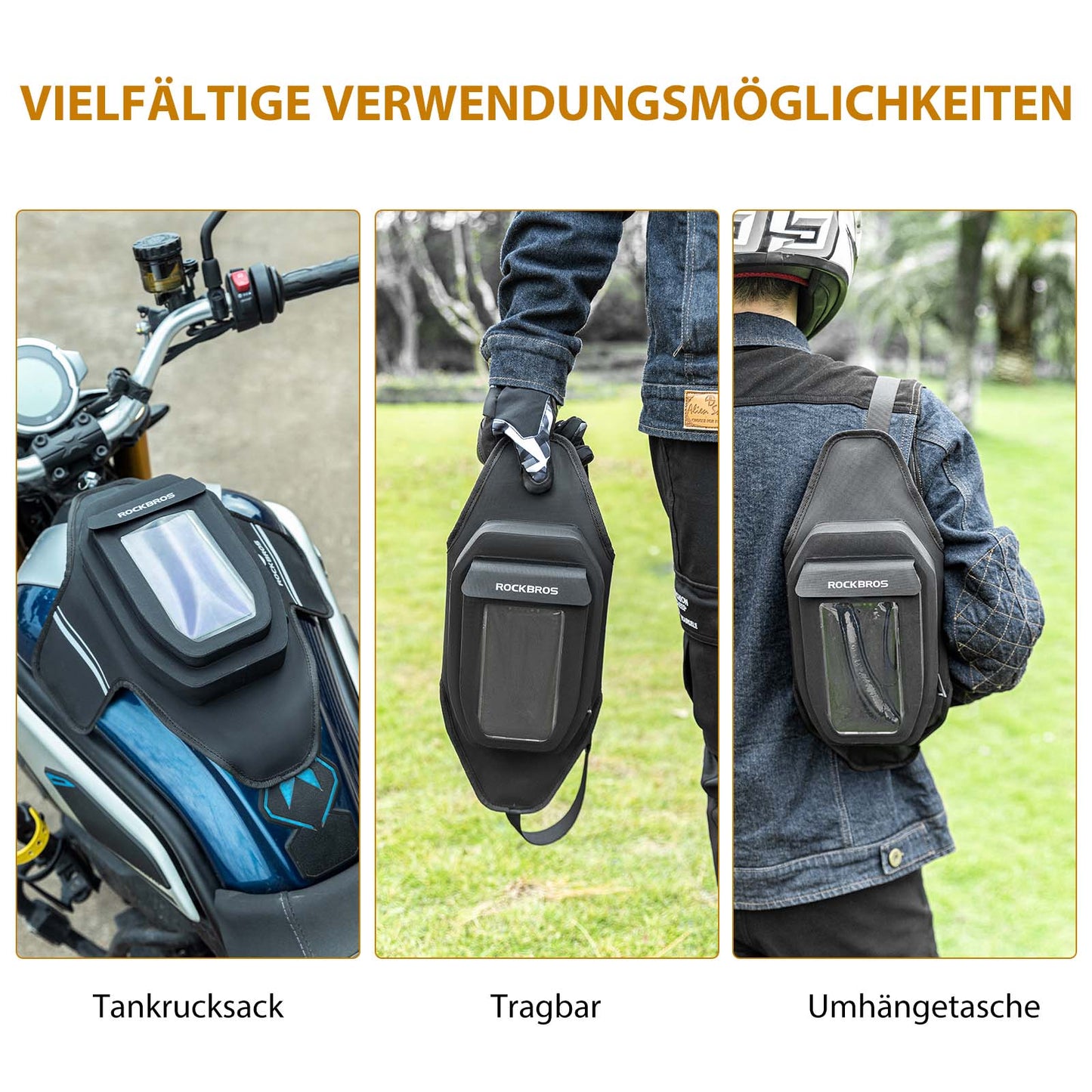 Waterdichte, magnetische tanktas voor motorfietsen, zwart, ROCKBROS