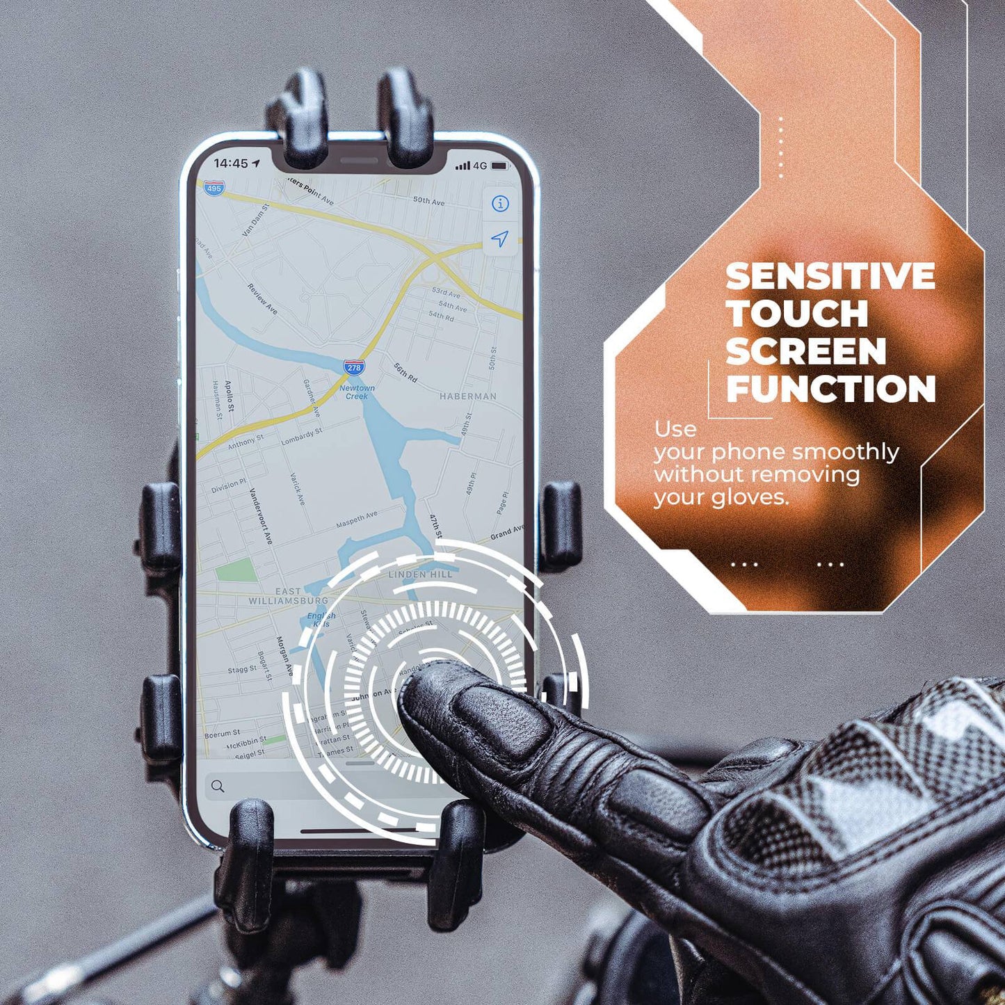 Motorhandschoenen, touchscreen, leer, volledige vingers, ademend, ROCKBROS
