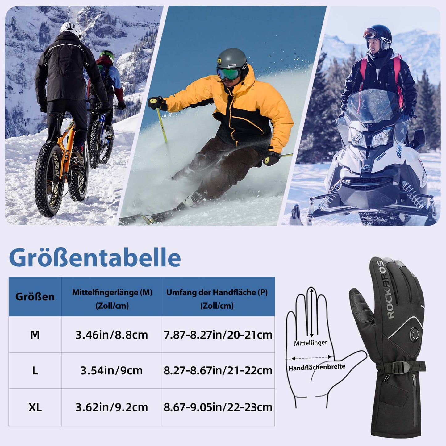 Winter skihandschoenen, oplaadbare verwarmde handschoenen, zwart, ROCKBROS