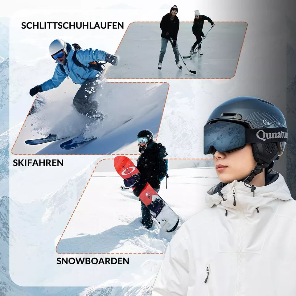 Qunature snowboard/skihelm met oorkappen snowboardhelm voor dames en heren 54-61cm