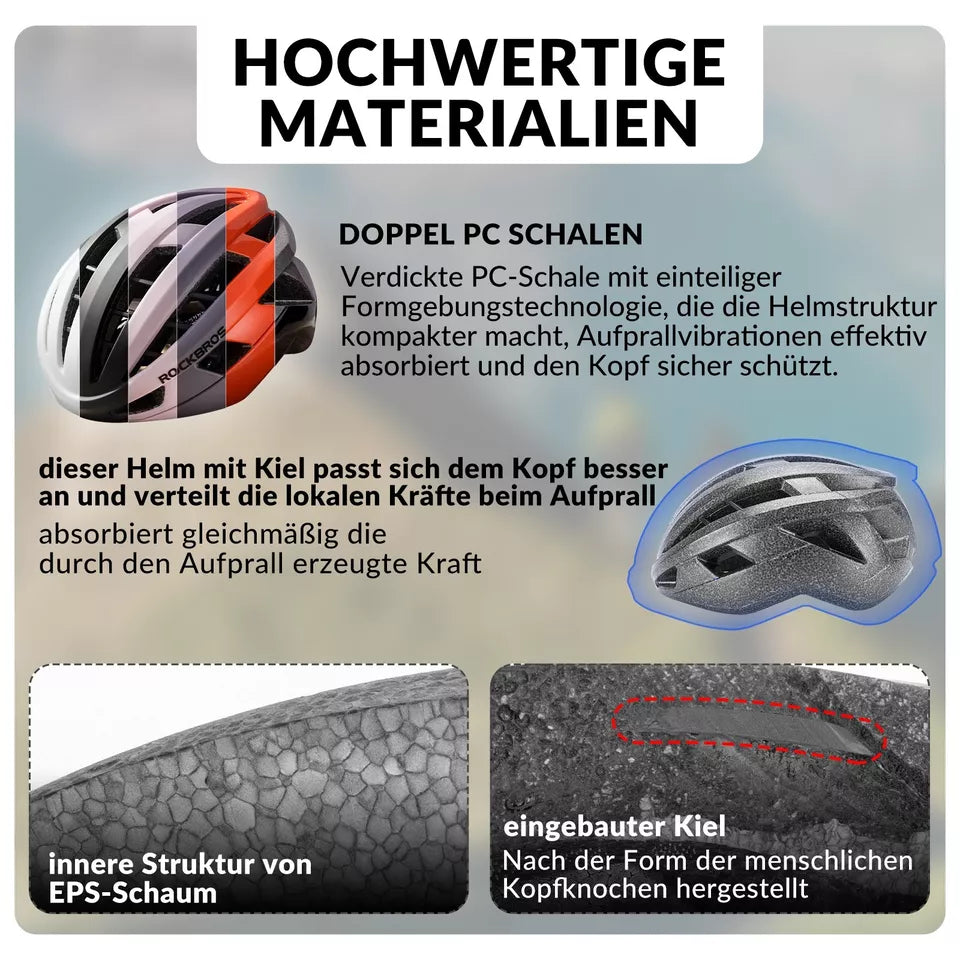 ROCKBROS fietshelm racefiets PC + EPS 54-58 cm fietshelm dames heren schokdemping