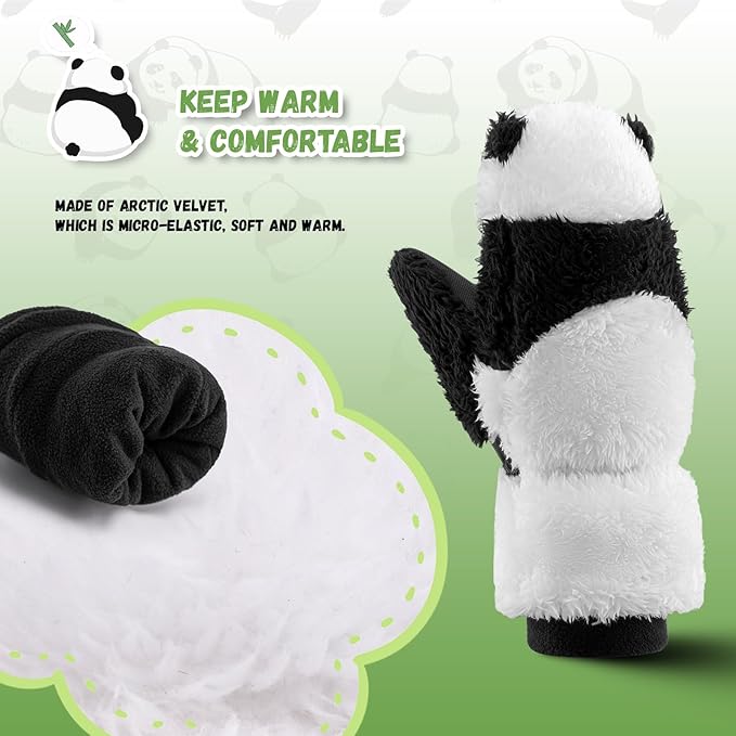 Qunature Skihandschoenen Panda Design Handschoenen voor kinderen van 4-12 jaar Warme thermische winddichte fleecehandschoenen Ideaal voor winteractiviteiten zoals skiën, snowboarden, schaatsen