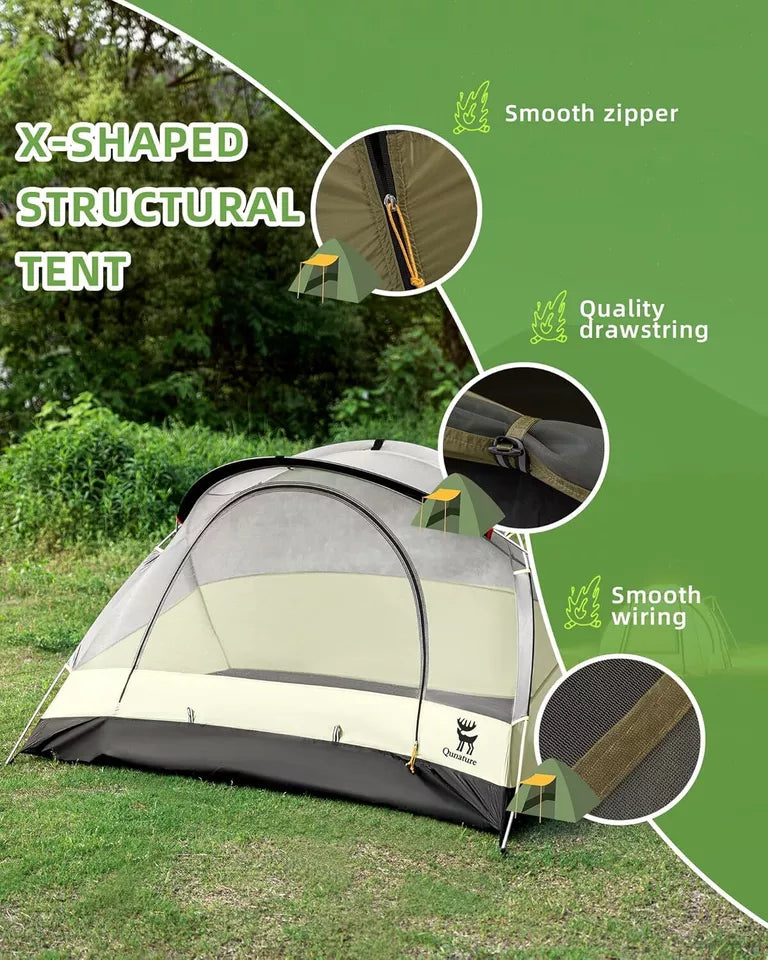 Qunature kampeertent voor 2 personen, rugzaktent, waterdichte tent met X-structuur