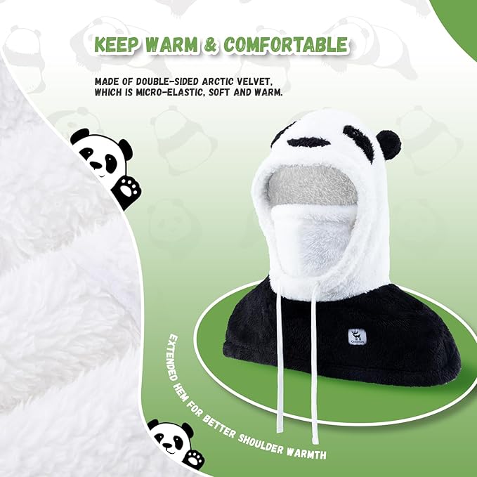 Qunature winterbivakmuts skimasker voor kinderen en ouders panda design volgelaatsmaskers bivakmuts voor herfst- en winteroutdooractiviteiten zoals skiën motorrijden fietsen