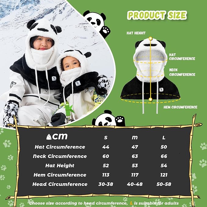 Qunature winterbivakmuts skimasker voor kinderen en ouders panda design volgelaatsmaskers bivakmuts voor herfst- en winteroutdooractiviteiten zoals skiën motorrijden fietsen