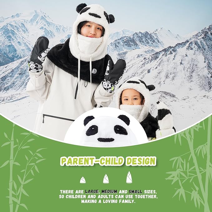 Qunature winterbivakmuts skimasker voor kinderen en ouders panda design volgelaatsmaskers bivakmuts voor herfst- en winteroutdooractiviteiten zoals skiën motorrijden fietsen