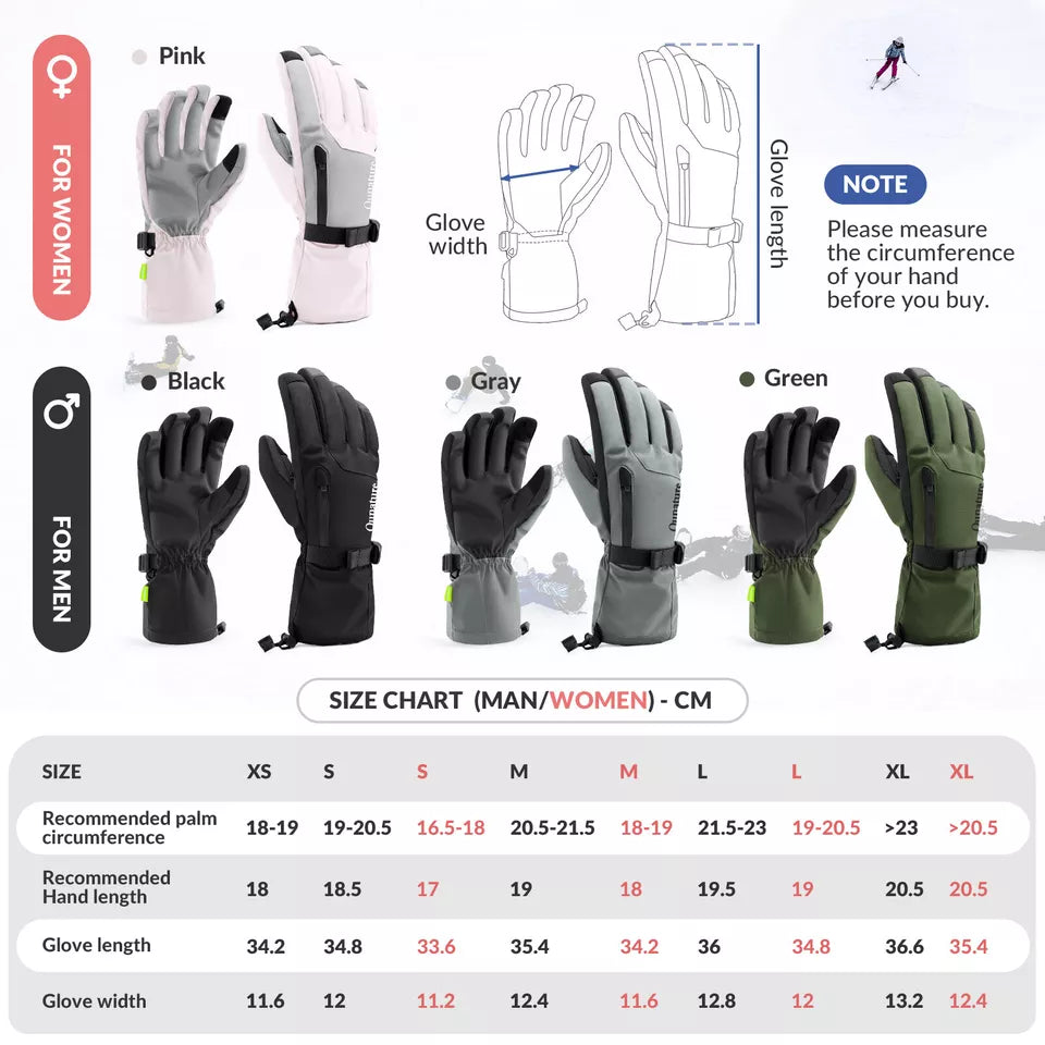 Qunature Handschoenen Winter Ski-/Sneeuwhandschoenen Winddicht voor Fiets/Motor XS-XL