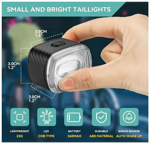 ROCKBROS Bike Rear Light LED Waterproof IPX6 USB Rechargeable, Smart Brake Light Helder rood licht met 5 vaste en knipperende modi.