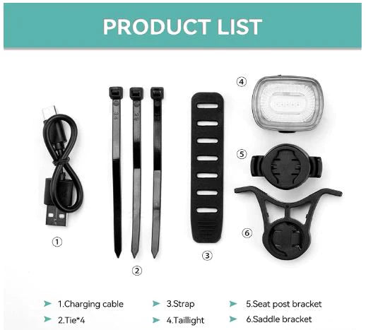ROCKBROS Bike Rear Light LED Waterproof IPX6 USB Rechargeable, Smart Brake Light Helder rood licht met 5 vaste en knipperende modi.