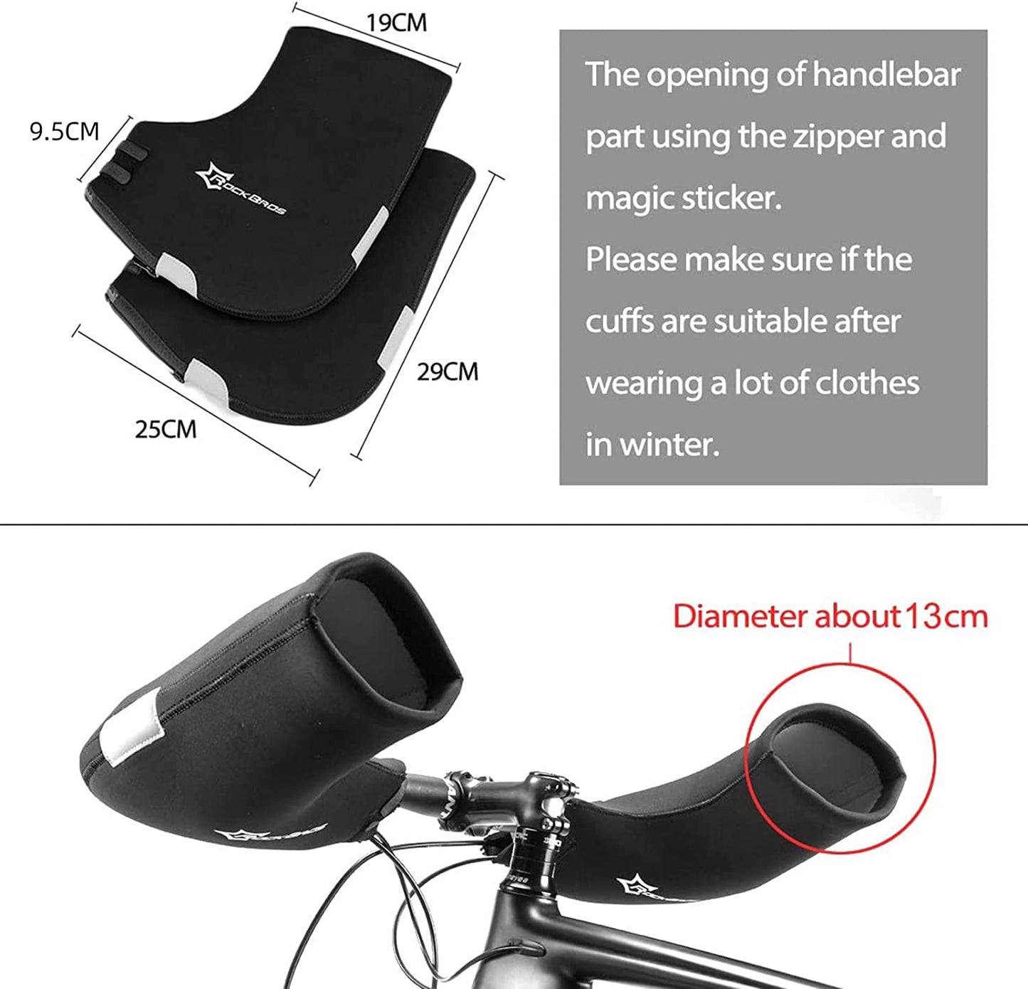 ROCKBROS D16-B stuurhandschoenen winter thermisch winddichte stuurmanchetten voor fiets gevoerd waterafstotend