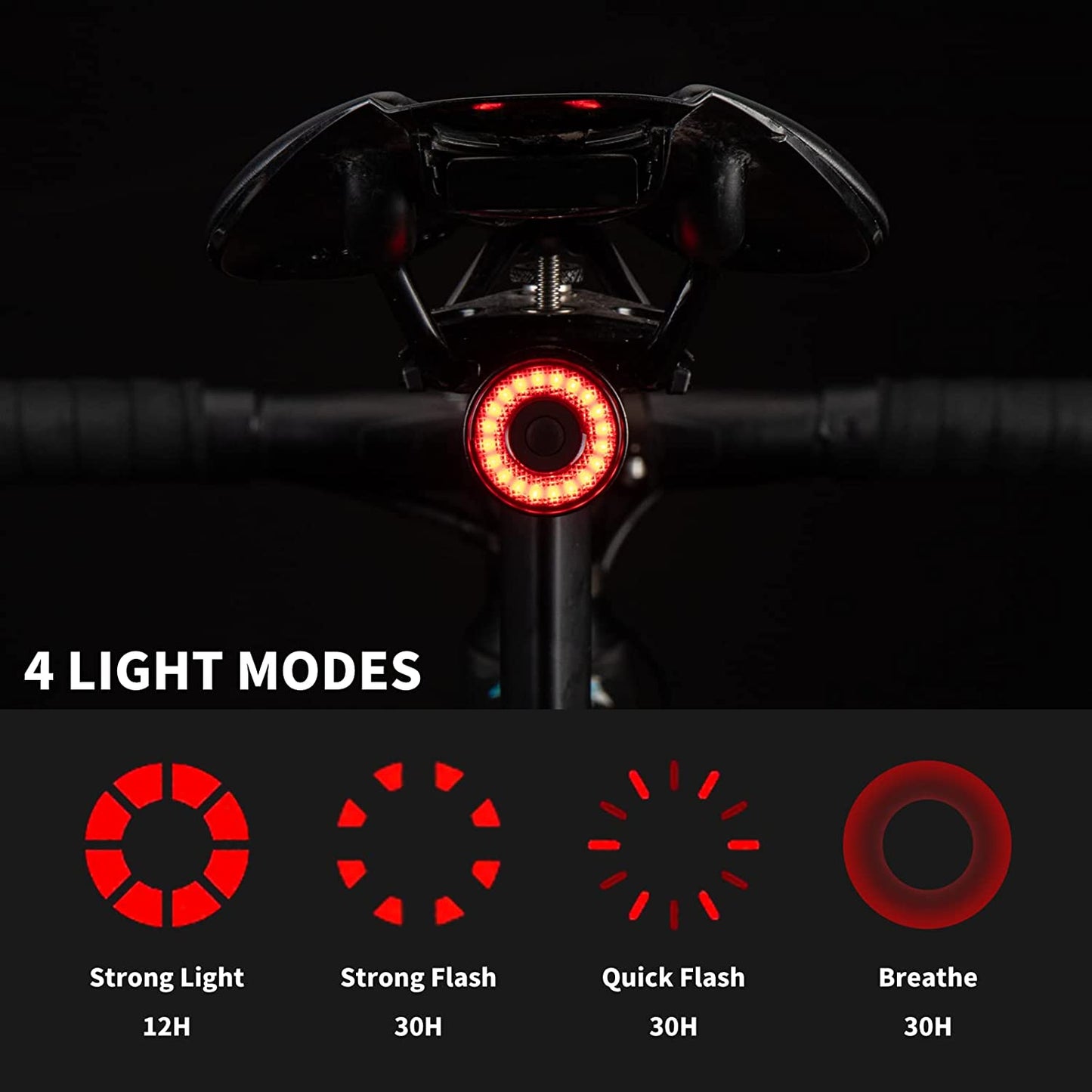 ROCKBROS Intelligent oplaadbaar fietsachterlicht 4 standen IPX6 waterdicht