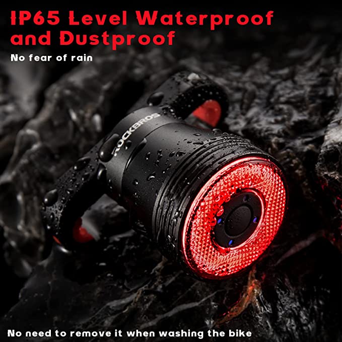 ROCKBROS Intelligent Oplaadbaar Fietsachterlicht 60 Lumen 4 Modi IP65 Waterdicht met Automatische Inschakeling