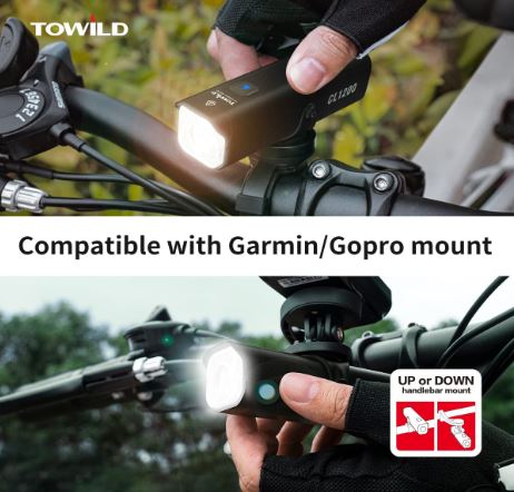 TOWILD CL1200 Garmin/GoPro Mount Compatibel 1200 4000mAh Batterij Waterdicht Fietslicht voor forensen