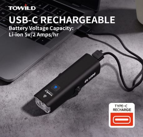 TOWILD CL1200 Garmin/GoPro Mount Compatibel 1200 4000mAh Batterij Waterdicht Fietslicht voor forensen