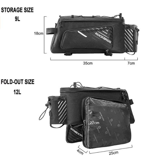 ROCKBROS A9-BK Fiets Bagagedragertas Zwart Plooibare Zijtassen 9-12L