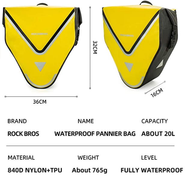 ROCKBROS AS-001-3Y Draagtas 100% Waterdicht 2x 20L Geel/Zwart 1 stk.